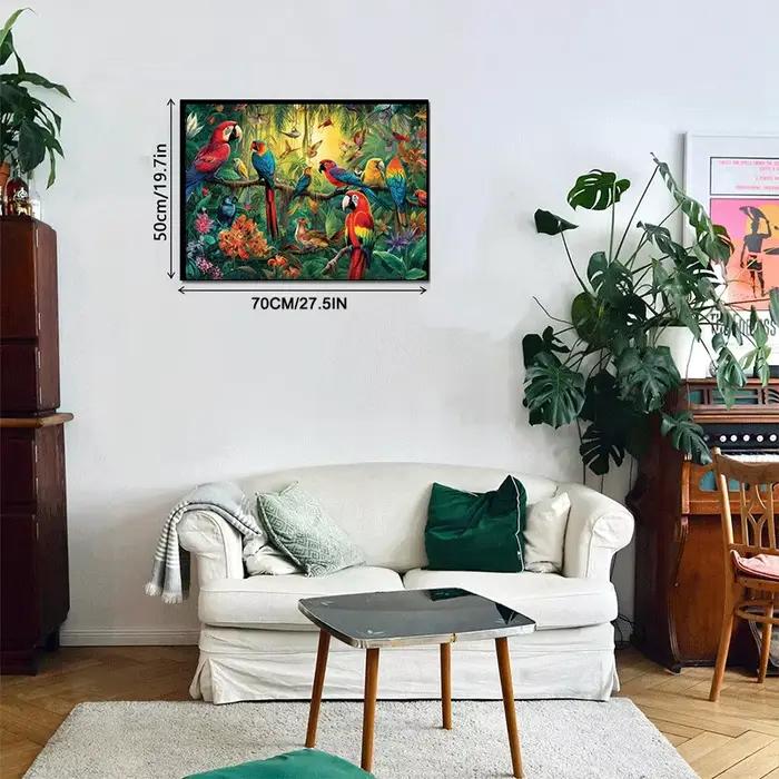 Puzzle familial de perroquets vibrants 70x50cm 1000 pièces pour adultes puzzle stimulant avec dos lettres pour occuper des moments créatifs et familiaux