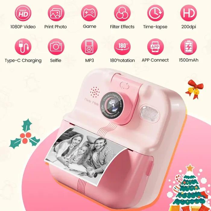 Caméra pour enfants Impression instantanée Connexion Bluetooth Photo 1080P HD