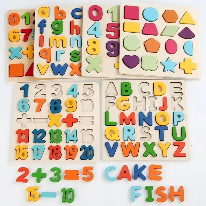 Jouets Montessori lettres et chiffres, Puzzle en bois, tri des briques mathématiques, jouets éducati