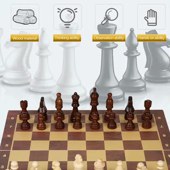 Jeu d'échecs, de dames et de backgammon 3 en 1 en bois