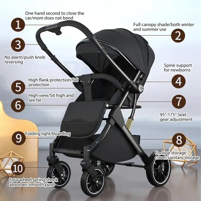 Poussette de luxe OWJHE pour bébé, ultra-légère et portable, avec amortisseurs, idéale pour les nouv
