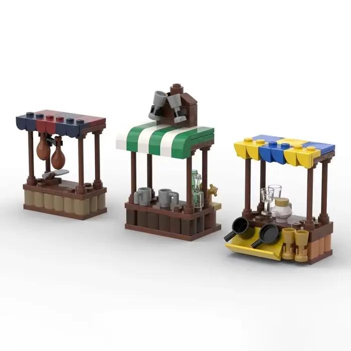 Jouet de blocs de construction MOC-ensemble de modèles de stand de marché carré de ville médiévale pour assemblage créatif-un ensemble de jouets comme cadeau de vacances adapté