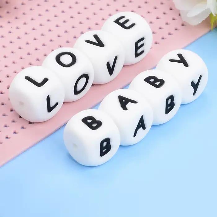 LOFCA 40 pièces/lot Alphabet 12mm lettre de qualité alimentaire perles en Silicone bébé perle sucette chaîne sans BPA