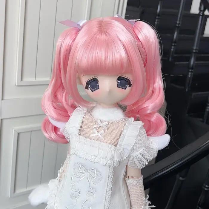BJD poupée perruque jouets 1/3 1/4 fille haute température soie marron rose doré tigre pince Style Double queue de cheva