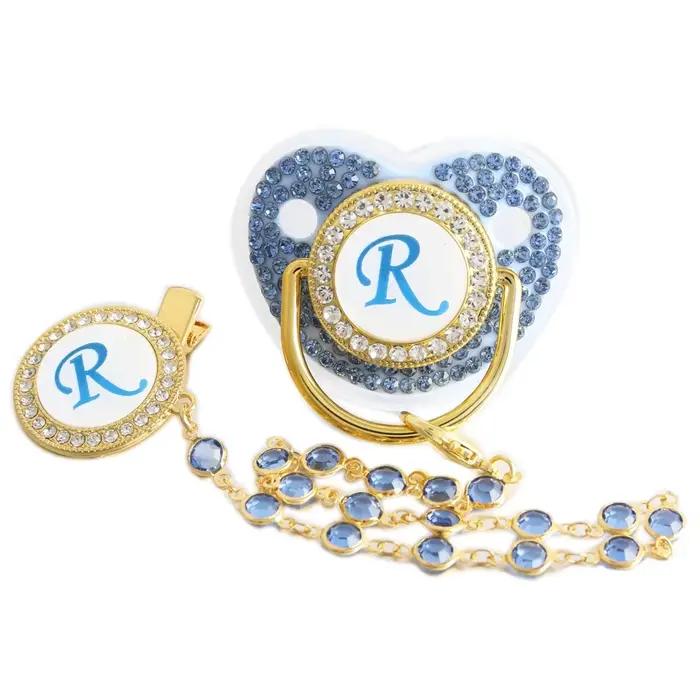 Sucette Bleue Éducative à 26 Lettres avec Chaîne de Perles pour Bébé Occasions Spéciales Consolation et Apprentissage Précoce