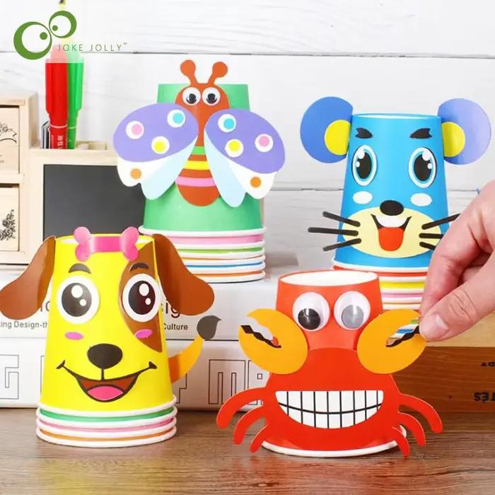 12 pièces enfants 3D bricolage gobelets en papier faits à la main autocollant matériel kit ensemble complet