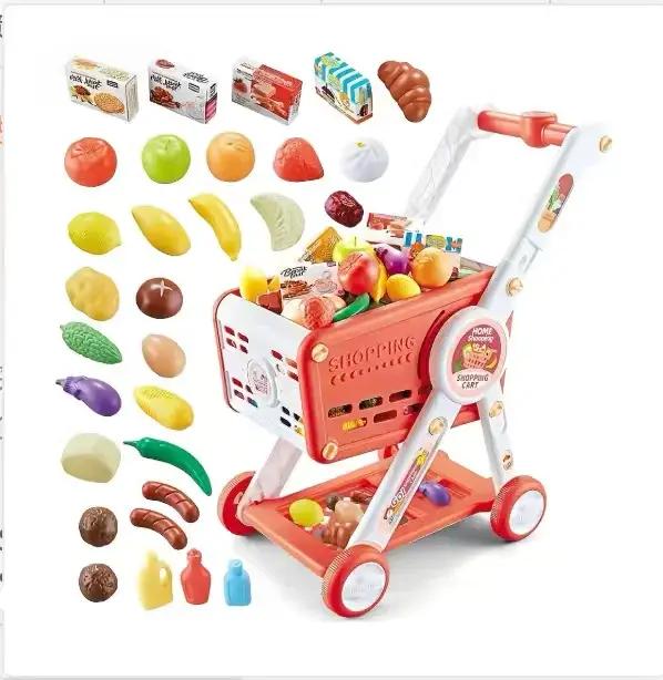 Chariot de courses de supermarché pour tout-petits, jouet d'imitation, ensemble de jeu de découpe de fruits, jeu de rôle, cadeau pour enfants de 3 à 6 ans