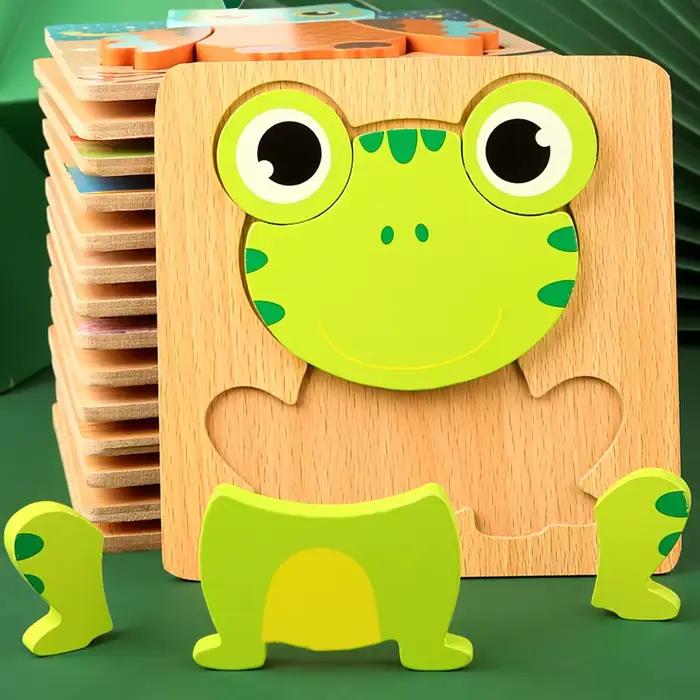 Puzzle 3D en bois Datgo style dessin animé éducatif pour développement intellectuel enfant et parent avec 9 coloris variés