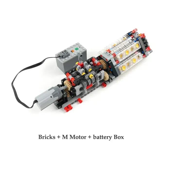 Blocs de construction stemedu moteur V16 transparent technic assemblez votre propre transmission 6 vitesses jouets de bricolage pour adolescents occasions spéciales