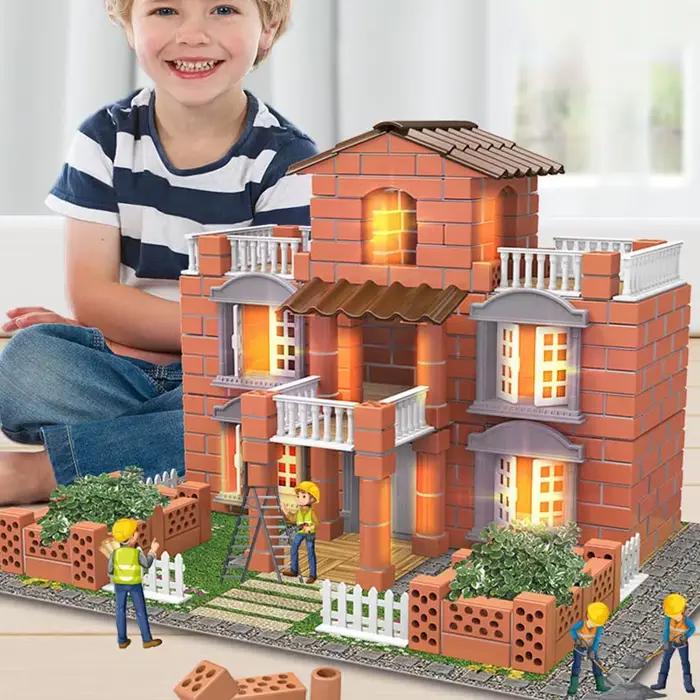 Maison de course l'inventaire en brique avec kit LED pour enfants, modèle de construction de mini vi