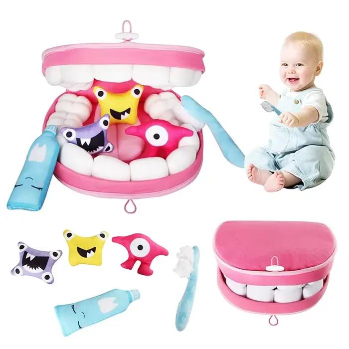 Dessin animé dent brossage en peluche jouet dents dentaires modèle ensemble bébé enfant apprendre brosse dents jeu de rôle jeu développement jouet éducatif