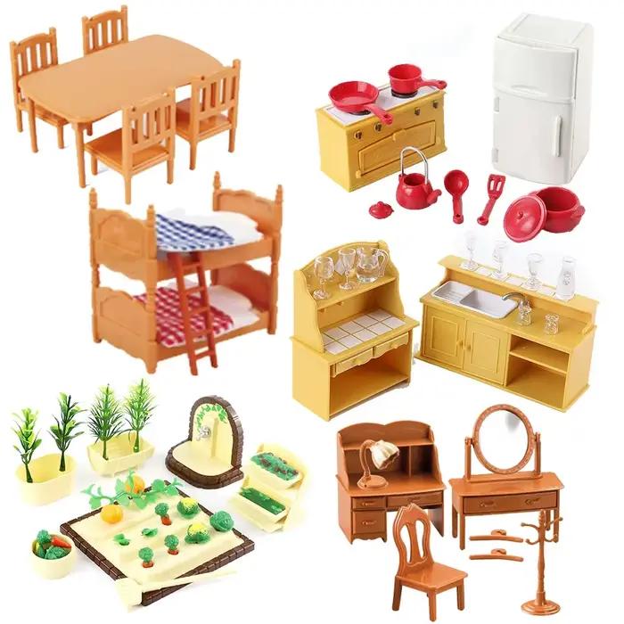 Meubles de maison de poupée famille animaux de la forêt, jouets miniatures, accessoires de poupées pour filles, chambre à coucher, salle de bain, Kit pour poupées, 1/12