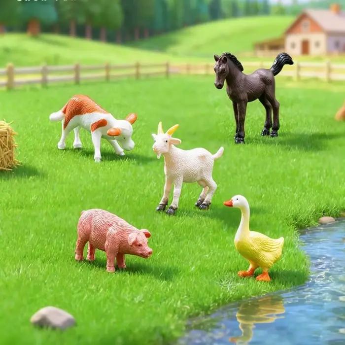 Lot de 5 figurines d'animaux de la ferme avec fermier, animaux de ferme réalistes comprenant le fermier, le cochon, la vache, le cheval, la chèvre - Jeu éducatif sur le thème de la ferme