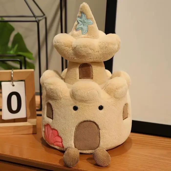 Jouet en peluche château de sable mignon, poupée en peluche douce en forme de château de dessin anim
