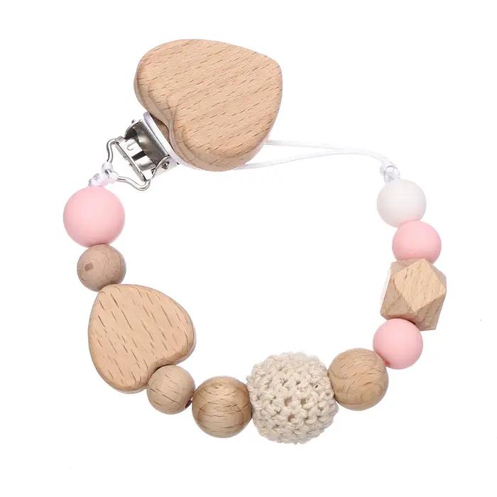 Nouveau coeur bébé Anti-chute chaîne sucette Clips perles de Silicone infantile mamelon apaiser