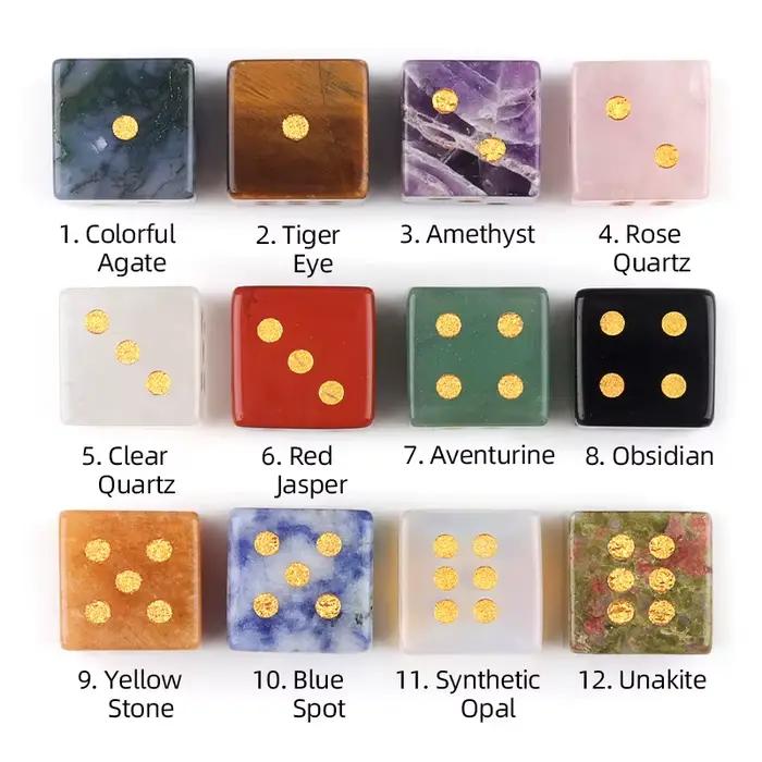 Jeu numérique à 6 faces, pierre naturelle de 16mm, ensemble de dés à pierres précieuses D6, cristal de guérison, Quartz pour jeu de société de Table RPG mdn ou enseignement
