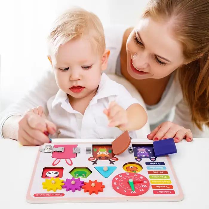 Montessori Busy Board Jouets pour enfants, Jeux de bricolage, Pièces de planche, Jouets en bois, Jeu