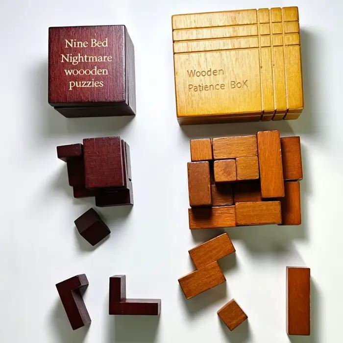Nouvelles boîtes de casse-têtes en bois Nine Bed & Patience pour adultes et enfants