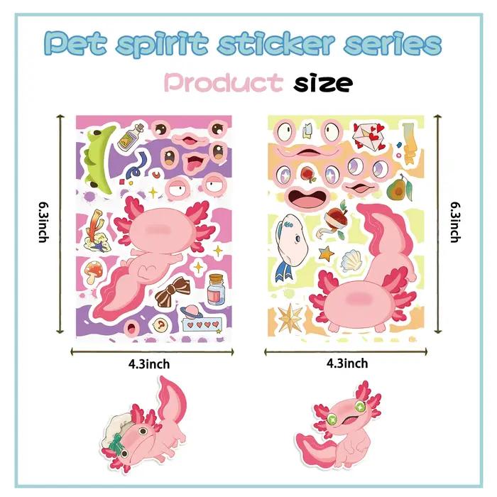 8/16/24 pièces Axolotl Puzzle autocollants faciles à poser pour fête d'anniversaire décor bagages vélo Scooter guitare Scrapbook bouteille d'eau décalcomanie