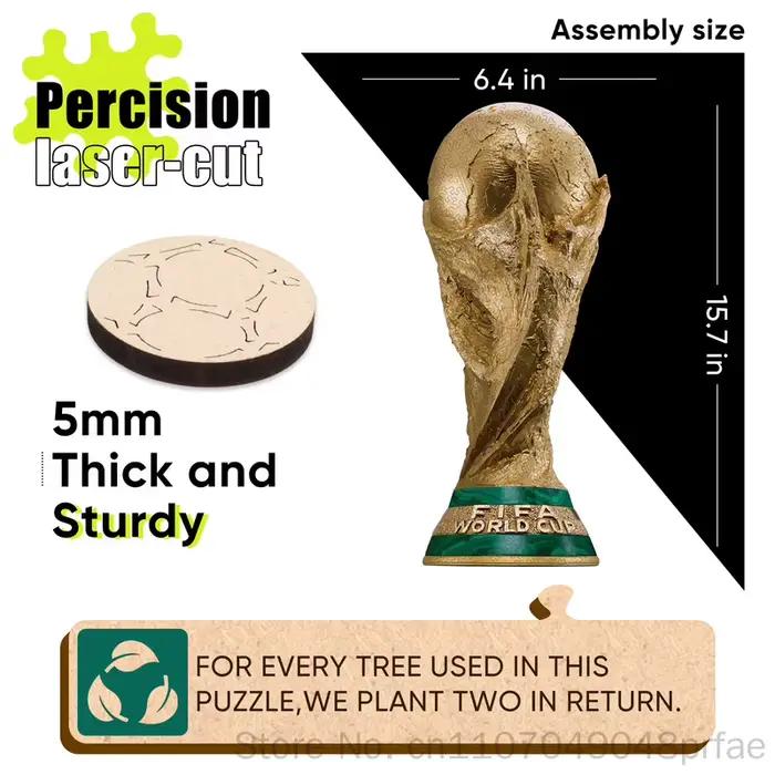Puzzle 3D en bois Match de football mondial 2026 – Affiche USA Canada Mexique – Cadeau de collection pour les fans