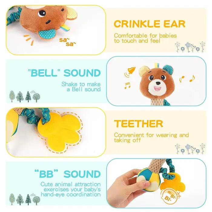 Hochets pour bébé, Animal en peluche doux, poignée, jouets pour bébé, Shaker froissé, grinçant, acce