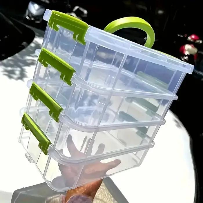 Boîte de rangement empilable Extra Large à 4 niveaux avec couvercle, organisateur en plastique transparent, boîte de rangement pour blocs de construction de jouets
