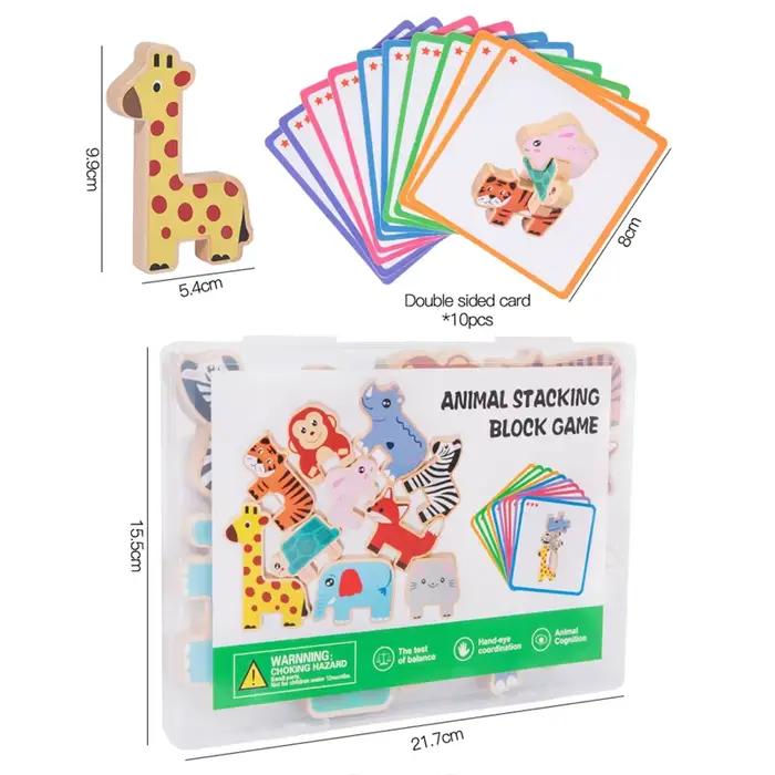 Jeu de blocs à empiler en bois avec animaux de la forêt puzzle d'association de formes jouet d'équilibre éducatif pour enfants 3-6 ans occasions spéciales
