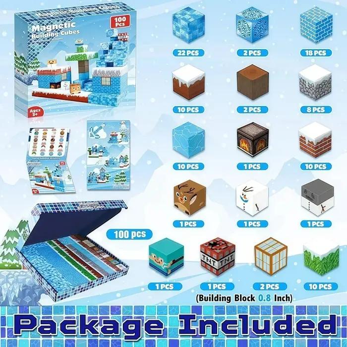 Puzzle Glace et Neige Monde Ensemble Blocs de Construction Magnétiques Cubes Aimant Jouets Bricolage Loisirs Créatifs Enfant Jouets Éducatifs 3 Plus Occasions Spéciales