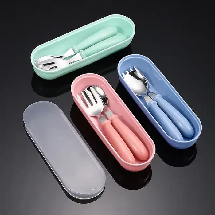 Couverts en acier inoxydable pour enfants 3-6 ans boîte adaptée apprendre à manger occasions spéciales bleu rose vert