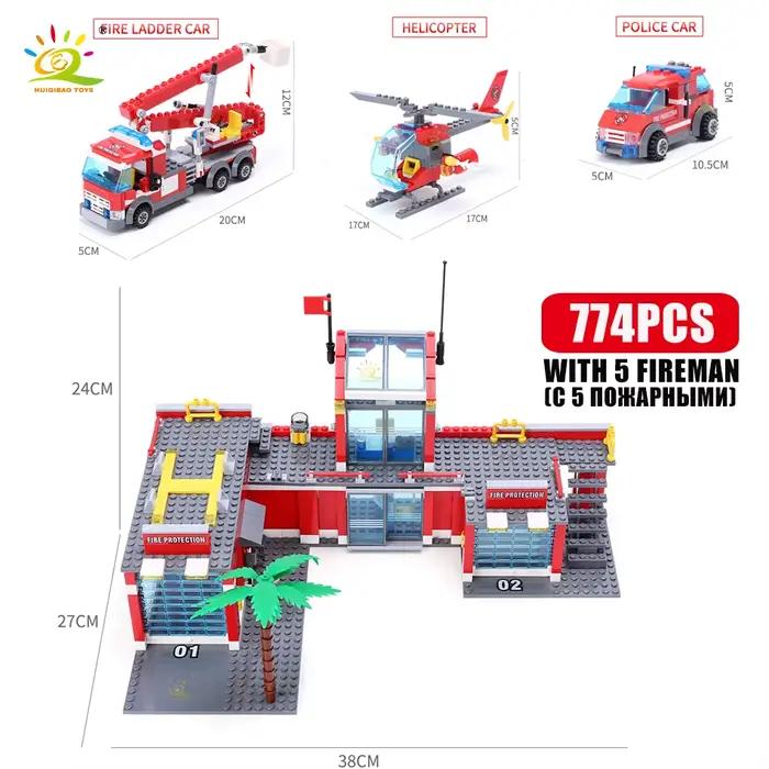 HUIQIBAO 774 pièces ville pompier modèle blocs de Construction garçons pompier camion éducatif Const