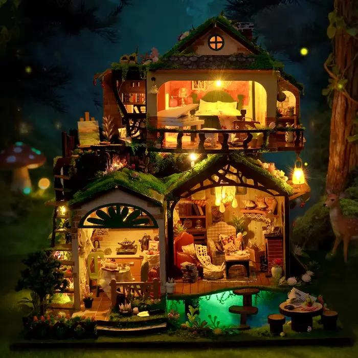 Bricolage maison de poupée en bois conte de fées forêt chalet Miniature avec Kit de meubles