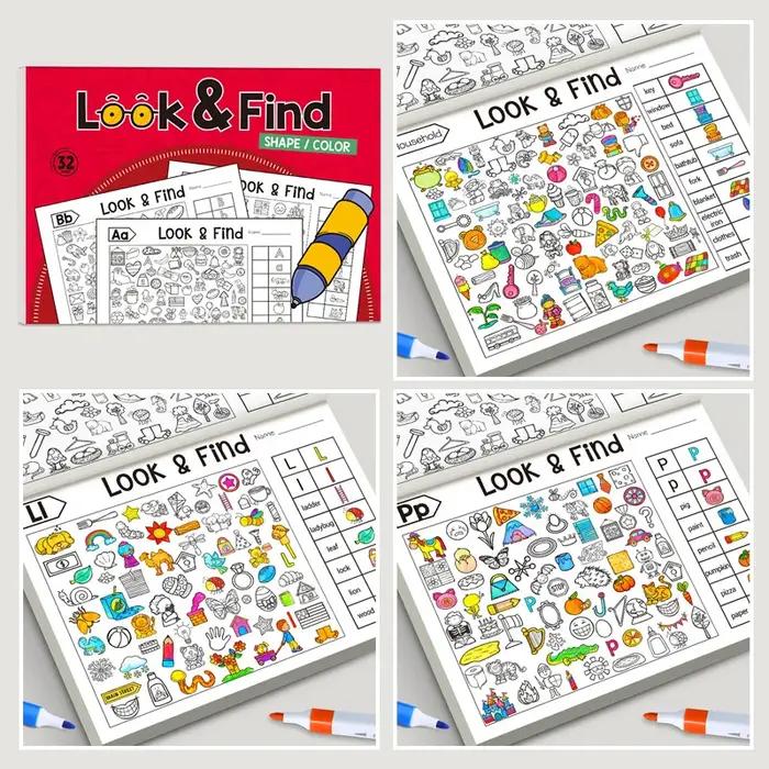 Livre de coloriage éducatif pour enfants : Jeu de recherche et de découverte amusant pour l'entraînement visuel, améliore la concentration, jouet d'apprentissage et d'exercice pour enfants