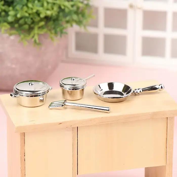 Miniature Metal Mini Pot Set, Butter House Kitchen Furnitures, Cookware Pans, Food Toys Set, DIY Sce