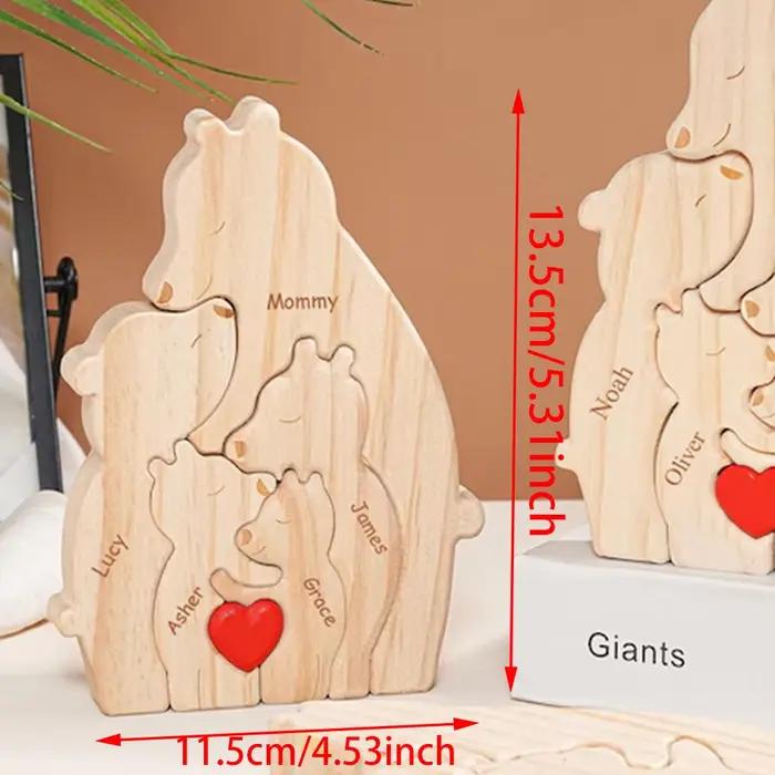 Puzzle d'ours personnalisé en bois, cadeau pour la fête des pères, décoration de maison familiale pour pépinière, anniversaires, mariage et fiançailles, décoration de Noël et d'Halloween