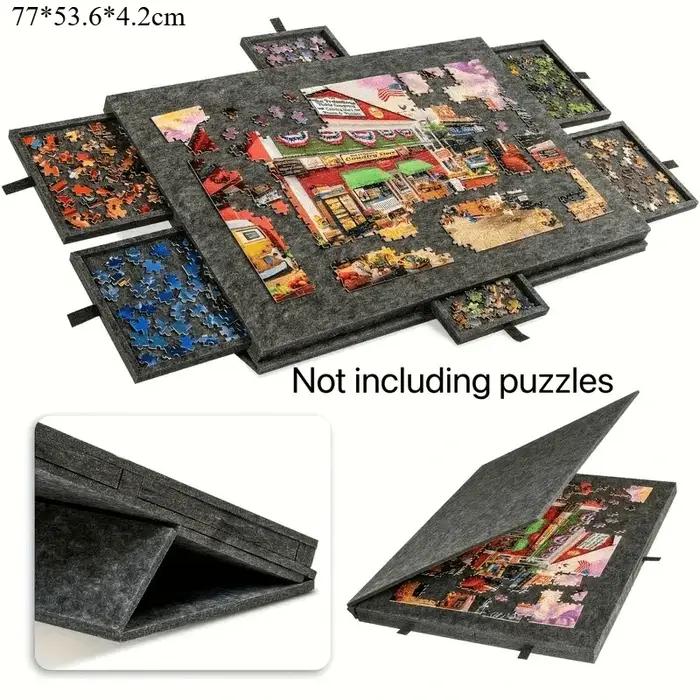 Table de puzzle en feutre polyester vert foncé avec six tiroirs pour rangement de pièces de puzzle occasions spéciales enfants adolescents adultes