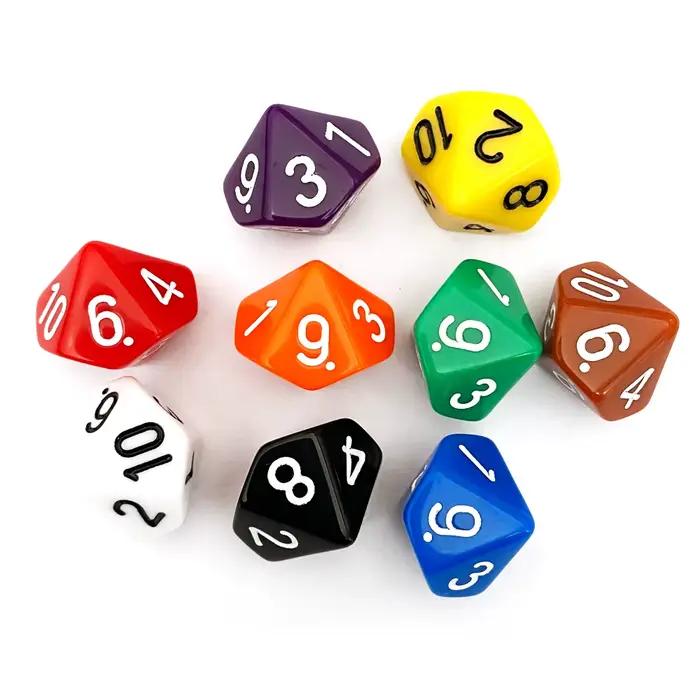 Paquet de 10 D10 dés numériques cubiques acryliques haute qualité multicolores pour jeux de rôle et activités ludiques occassions spéciales
