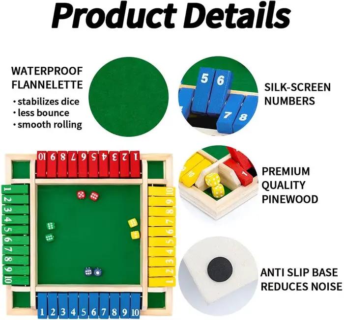 Jeu de dés Shut The Box, jeu de mathématiques sur plateau en bois pour 2 à 4 joueurs, divertissement familial classique pour les soirées à la maison ou au pub