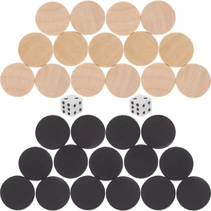 Pièces de backgammon en bois pour adultes et enfants, accessoire de jeu de société, dames occidentales, 30 pièces pour occasions familiales et cadeaux de noël