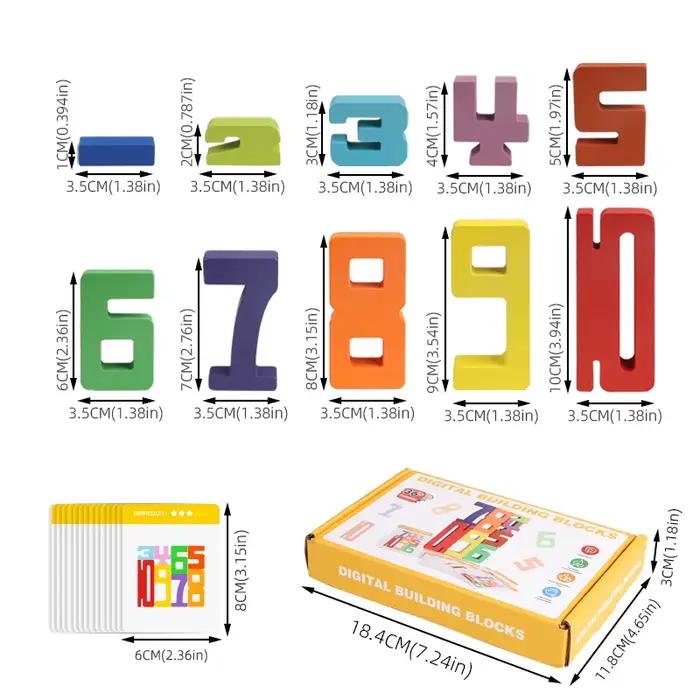 Blocs de construction colorés en bois, jeux d'empilage Montessori avec cartes, blocs à chiffres pour enfants de 3 à 12 ans occasions spéciales éveil et apprentissage