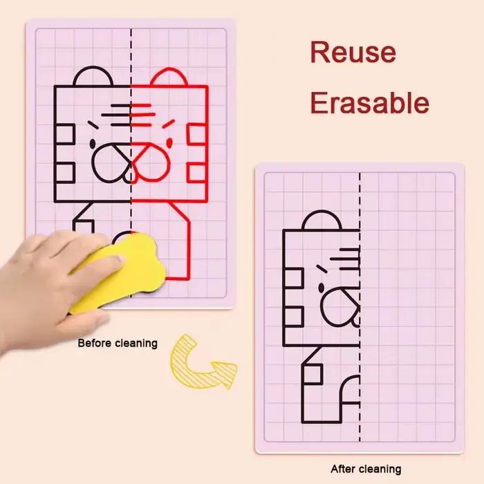 Carnet de dessin symétrique avec 30 pages pour enfants de 3 à 12 ans, développement de la motricité fine et apprentissage de l'écriture, activité créative et structurée