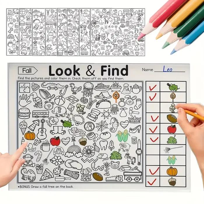 Livre d'activités interactif de mémoire et de reconnaissance des couleurs avec jeux de recherche