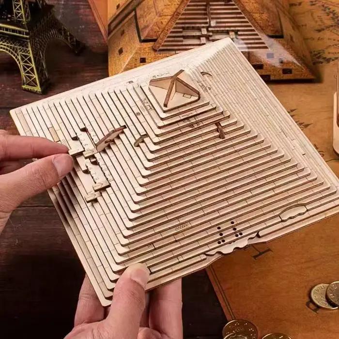 Boîte de Puzzle Pyramide en Bois Cadeaux Uniques Compartiment Caché Casse-Tête Défi IQ Jeux Métaux Occasions Spéciales