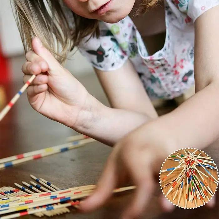 Jeu de société éducatif en bois Mikado Spiel bâtons de ramassage traditionnels pour bébé jeu multijoueur boîte de rangement gris clair
