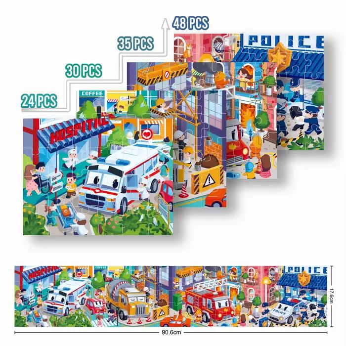 Puzzle de dessin animé sur le thème du trafic urbain, 24/30/35/48 pièces/ensemble, mini puzzle artistique, cadeau éducatif, jouet familial pour enfants et adultes