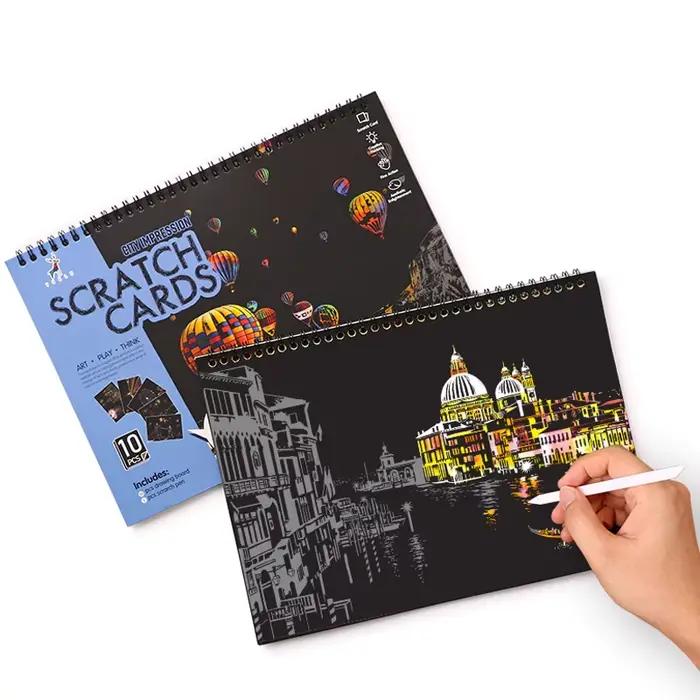 Livre de grattage magique avec stylet, motifs monuments mondiaux et paysages nocturnes, activité artistique relaxante et anti-stress, cadeau original pour adultes et enfants, occasion spéciale