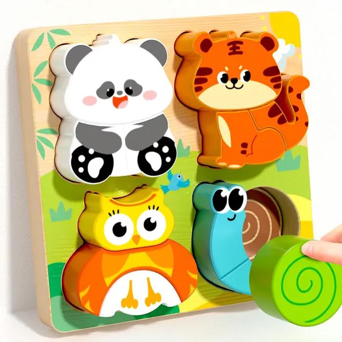 Jouets éducatifs en bois 4 en 1 Puzzle 3D Animaux de Dessin Animé Apprentissage Précoce Pour Enfants Occasions Spéciales