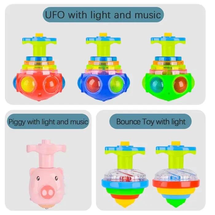 UFO-Toupie pouvez-vous roscope Clignotante pour Enfant, Jouet Lumineux, Piggy LED, Musique, Lanceur
