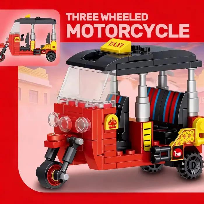 Ville moto à trois roues modèle MOC blocs de construction véhicule briques techniques cadeaux d'anniversaire jouets