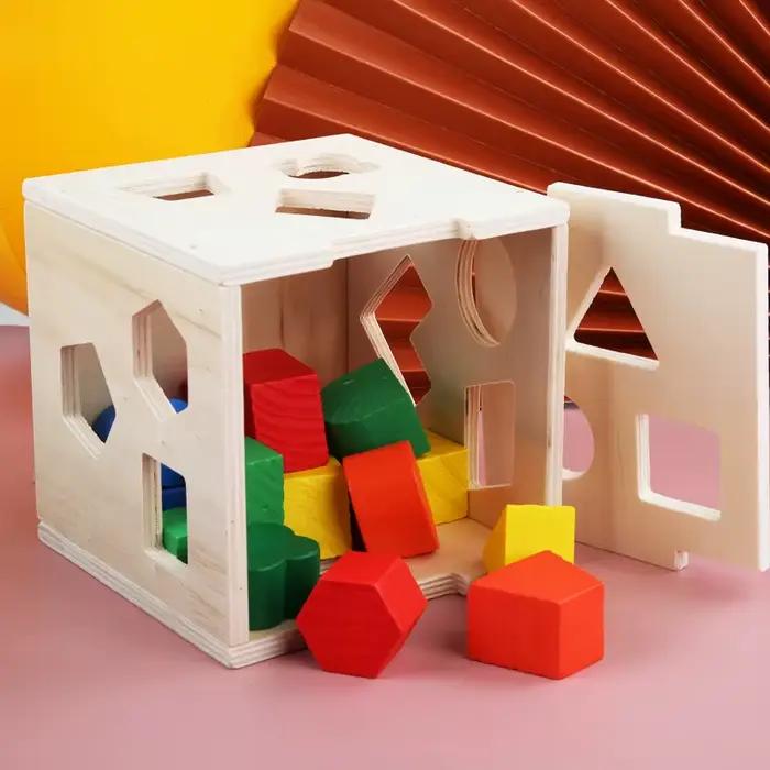 Boite d'intelligence montessori multicolore 15 trous puzzle 3d educatif forme geometrique bloc construction tridimensionnel bois enfants occassions speciales