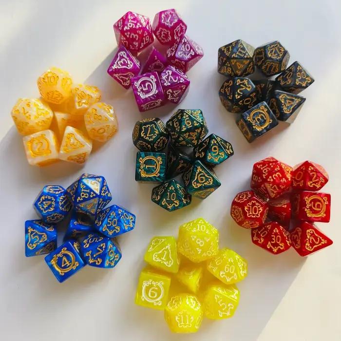 Ensemble de 7 dés Dnd, 7 pièces/ensemble avec motif de Dragon, dés à facettes multiples, jeu de société, cadeaux, accessoires de divertissement